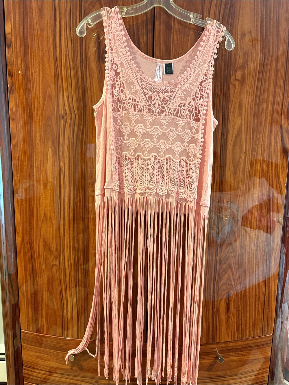 Love By Design Blush Pink Crochet Fringe Tank Dress